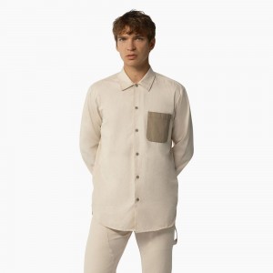 Beige Men's Dickies 1922 Long Sleeve Shirt | USI512673