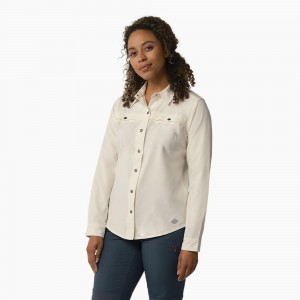 Beige Women's Dickies Cooling Roll-Tab Work Shirts | SDG098743