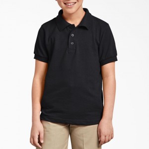 Black Kids' Dickies Piqué Short Sleeve Polo Shirt | OHL794805