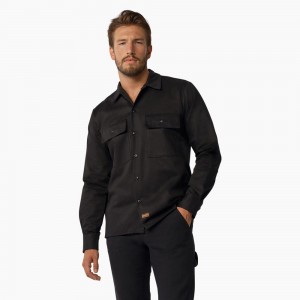 Black Men's Dickies 1922 Premium Twill Long Sleeve Shirt | IZD985204