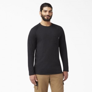 Black Men's Dickies Cooling Long Sleeve Pocket T-Shirt | RPB853497