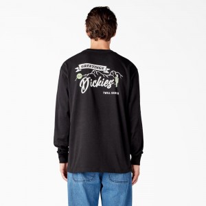 Black Men's Dickies Dighton Long Sleeve Graphic T-Shirt | DAI861402