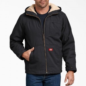 Black Men's Dickies Duck High Pile Fleece Lined Hooded Jacket | XRN162734