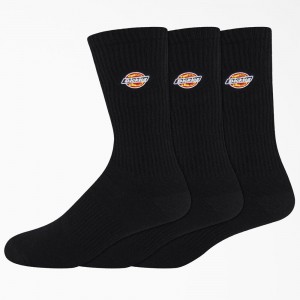 Black Men's Dickies Embroidered Crew 3-Pack Socks | MDS693521