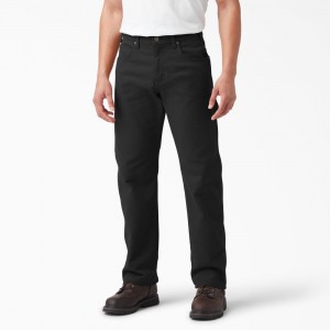 Black Men's Dickies FLEX Lined Regular Fit Duck Carpenter Pants | HYD954728