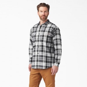 Black Men's Dickies FLEX Long Sleeve Flannel Shirt | IWC536480