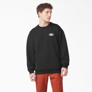 Black Men's Dickies Fleece Embroidered Chest Logo Sweatshirt | ETM349201