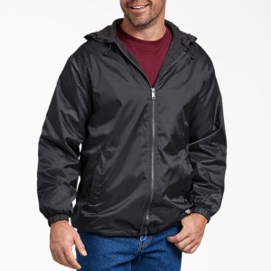 Black Men's Dickies Fleece Lined Nylon Hooded Jacket | PBL513946