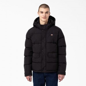 Black Men's Dickies Glacier View Anorak Puffer Jacket | PAG870913