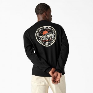 Black Men's Dickies Greensburg Graphic Sweatshirt | IZB892451