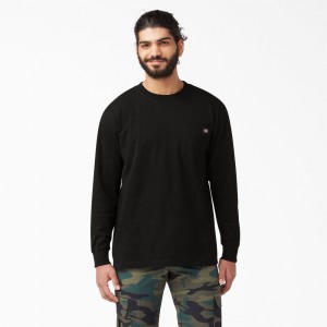 Black Men's Dickies Heavyweight Long Sleeve Pocket T-Shirt | BKE549216