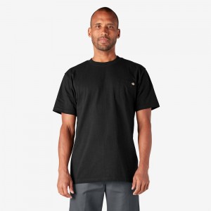 Black Men's Dickies Heavyweight Short Sleeve Pocket T-Shirt | VUA290456