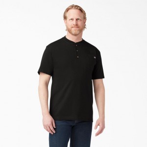 Black Men's Dickies Heavyweight Short Sleeve Henley T-Shirt | VSJ153602