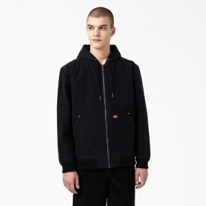 Black Men's Dickies Hooded Bomber Jacket | MUJ594327