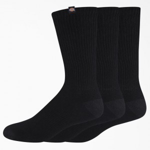 Black Men's Dickies Label Crew 3-Pack Socks | HDW108265