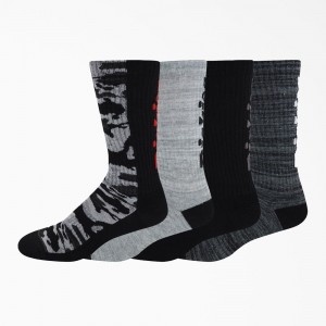 Black Men's Dickies Logo Camo Crew 4-Pack Socks | PRS298504