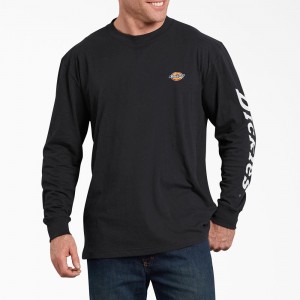 Black Men's Dickies Long-Sleeve Graphic T-Shirt | EYP684907