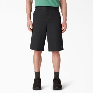 Black Men's Dickies Loose Fit Flat Front Work Shorts | VKS230541