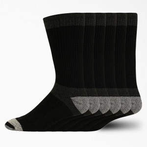 Black Men's Dickies Max Cushion Crew 6-Pack Socks | ZCV421357