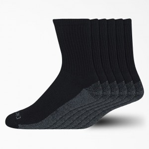 Black Men's Dickies Moisture Control Mid-Crew 6-Pack Socks | EMA396405