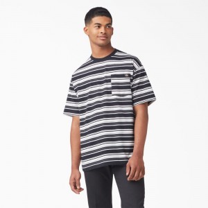 Black Men's Dickies Relaxed Fit Striped Pocket T-Shirt | GEQ043765