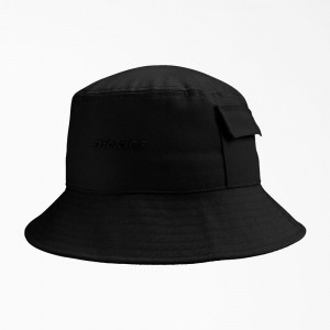 Black Men's Dickies Script Logo Bucket Hat | QPS134526