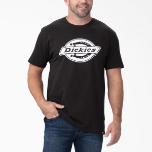 Black Men's Dickies Short Sleeve Relaxed Fit Graphic T-Shirt | JDN879341