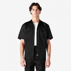 Black Men's Dickies Short Sleeve Work Shirts | PUA917042