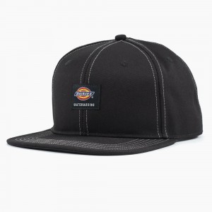 Black Men's Dickies Skateboarding Flat Bill Snapback Hat | FOD569703