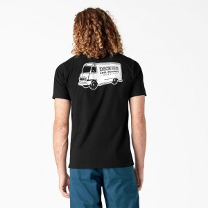 Black Men's Dickies Skateboarding Pool Drainage Graphic T-Shirt | HAZ365401