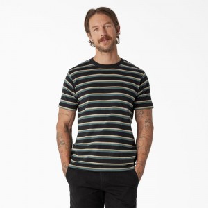 Black Men's Dickies Skateboarding Striped T-Shirt | LZF796250