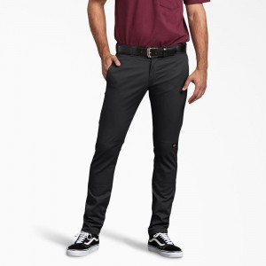 Black Men's Dickies Skinny Fit Double Knee Work Pants | MFD159647