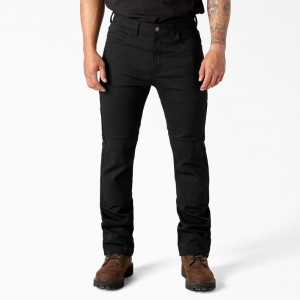 Black Men's Dickies Slim Fit Duck Canvas Double Knee Pants | POK694023