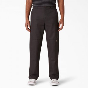 Black Men's Dickies Slim Straight Fit Double Knee Pants | HRW739218