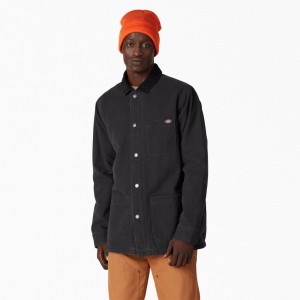 Black Men's Dickies Stonewashed Duck Lined Chore Jacket | ZCF248516