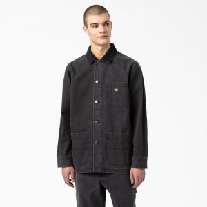 Black Men's Dickies Stonewashed Duck Unlined Chore Jacket | JOT602517