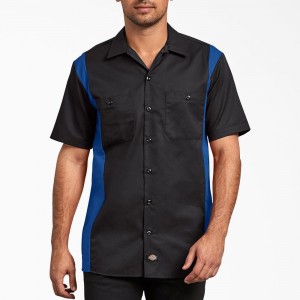 Black Men's Dickies Two-Tone Short Sleeve Work Shirts | OVI075612