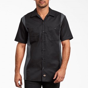 Black Men's Dickies Two-Tone Short Sleeve Work Shirts | DVX058936