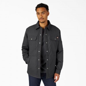 Black Men's Dickies Water Repellent Fleece-Lined Duck Shirt Jacket | KSC659312