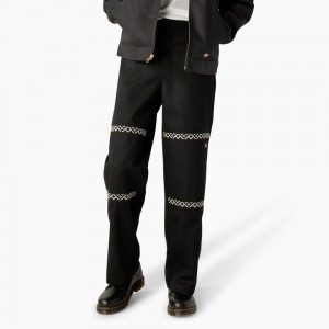 Black Men's Dickies Wichita Embroidered Double Knee Pants | PVE630591