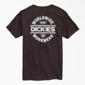 Black Men's Dickies Worldwide Workwear Graphic T-Shirt | OBZ652807