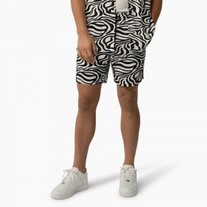 Black Men's Dickies Zebra Print Modern Fit Drawstring Shorts | ENL753216