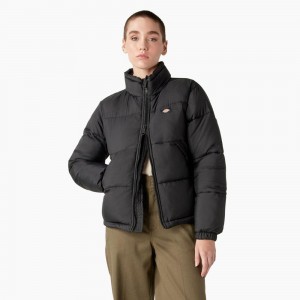 Black Women's Dickies Atlanta Puffer Jacket | PIL439871