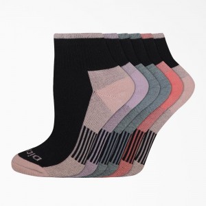 Black Women's Dickies Dri-Tech Quarter 6-Pack Socks | VXC694503