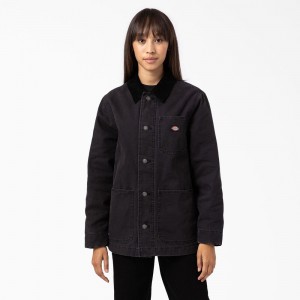 Black Women's Dickies Duck Canvas Chore Coat Jacket | VKZ376108