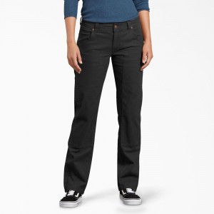 Black Women's Dickies FLEX Relaxed Fit Duck Carpenter Pants | CXU256189