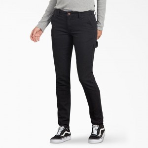 Black Women's Dickies FLEX Slim Fit Duck Carpenter Pants | ITJ362175