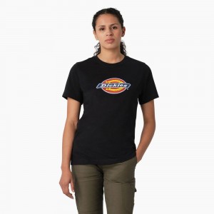 Black Women's Dickies Heavyweight Logo T-Shirt | OSD957461