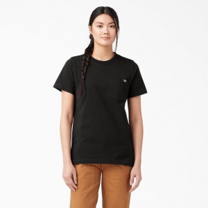 Black Women's Dickies Heavyweight Short Sleeve Pocket T-Shirt | BSG518423