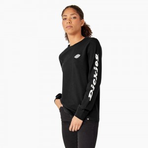 Black Women's Dickies Long Sleeve Heavyweight Graphic T-Shirt | NIW570618